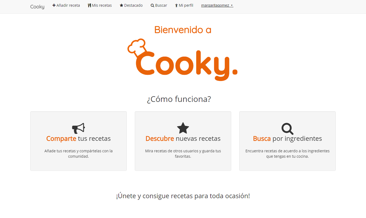 Dashboard of Cooky web app